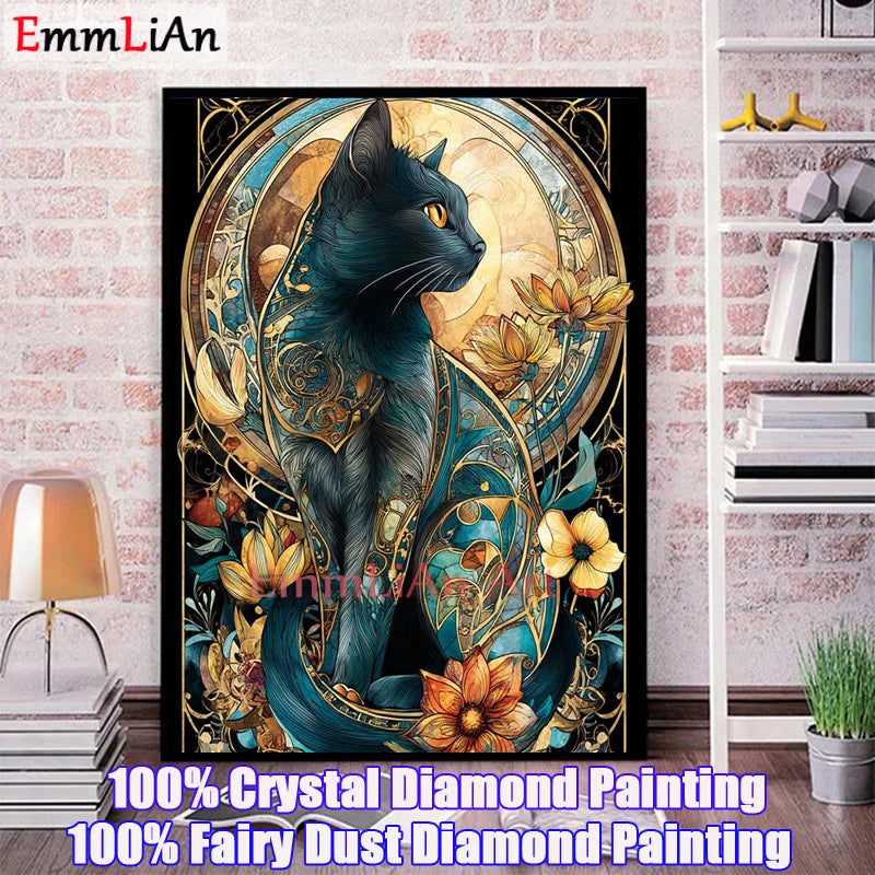 100% Fairy Dust Diamond Painting Kit Black Cat Square Mosaic Embroidery Gem Cross Stitch Full Crystal Diamond Art Home Decor