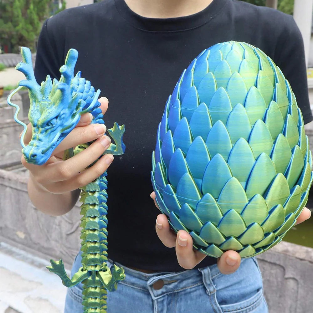 2pcs 3D Printed Huge 18cm Scaled Egg + 60cm Big Dragon, Unique Home Decor Figurines Gift for Parties,Christmas Decorations
