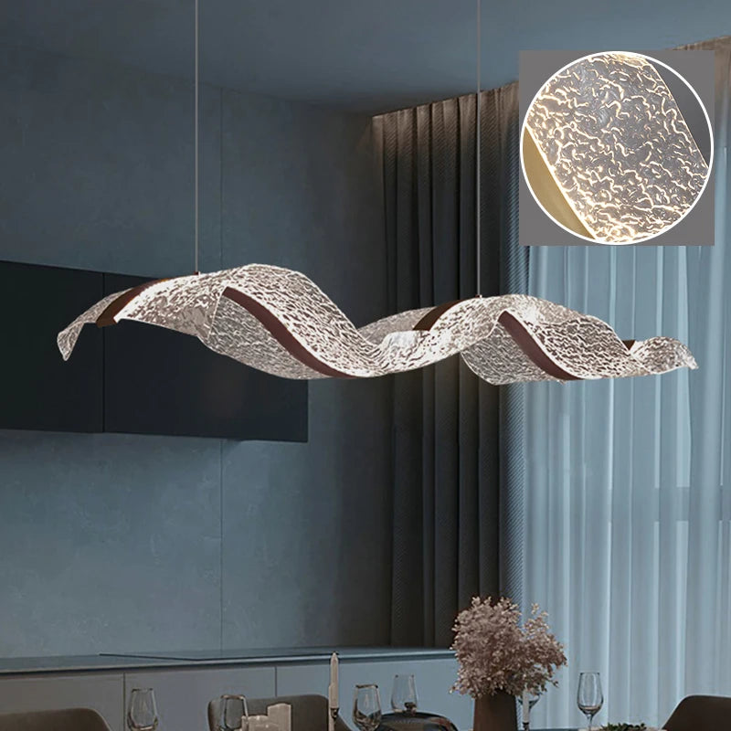 Nordic Creative Stylish LED Chandelier Long Wave Pendant Light Restaurant Bar Lamp Dining Room Ceiling Hanging Lights Home Decor