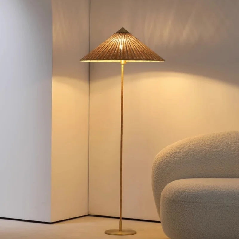 Denmark GUBI Handmade Rattan Woven Floor Lamp for Living Room Bedroom Home Decor Bedside Sofa Corner Standing Light Fixtures