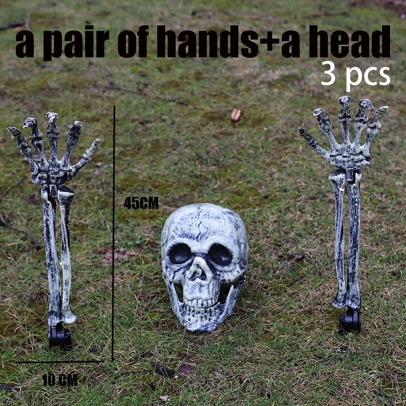 Halloween Decorations Home Decor Skeleton Head Outdoor Scary Props Realistic Skull Hands Yard Prank Festivals Party Supplies
