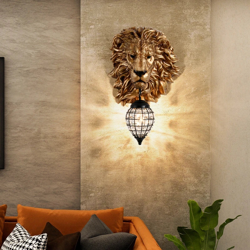 Retro Lion Head Wall Lamp Nordic loft Led Resin Wall Lamps Living Room Restaurant Corridor Background Wall Home Decor Lighting