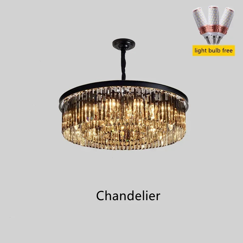 Modern Luxury Pendant Lights Crystal Gold Black Chandelier Hanging Ceiling Lamps for Living Dining Restaurant Hall Home Decor