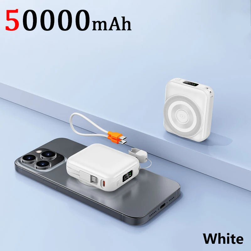 OnePlus Mini 50000mAh Magnetic Wireless Power Bank Multifunctional Type-C PD20W Fast Charging With Cables Plug For iPhone Huawei