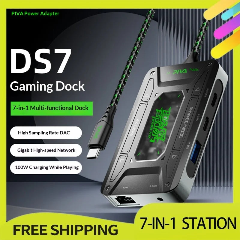 PIVA DS7 / DS7 Pro 7-in-1 Docking Station TypeC Adapter Docking Station HDMI 100W Fast Charge Audio With iPhone iPad Pro Custom