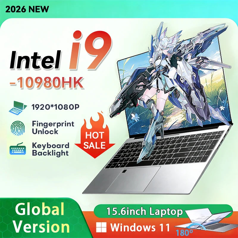 2026 15.6" Gaming Laptop PC Windows 11 Pro Intel Core i9 10980HK Office Computer 16GB RAM 1TB SSD Fingerprint Notebook Gamer PC