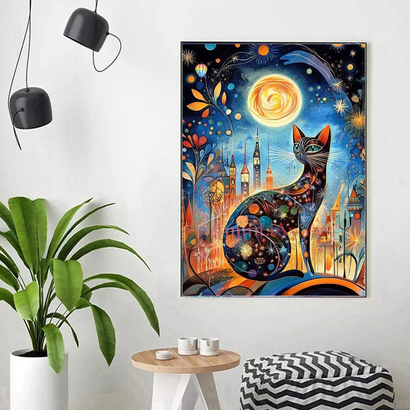 100% Fairy Dust Diamond Painting Kit Black Cat Square Mosaic Embroidery Gem Cross Stitch Full Crystal Diamond Art Home Decor