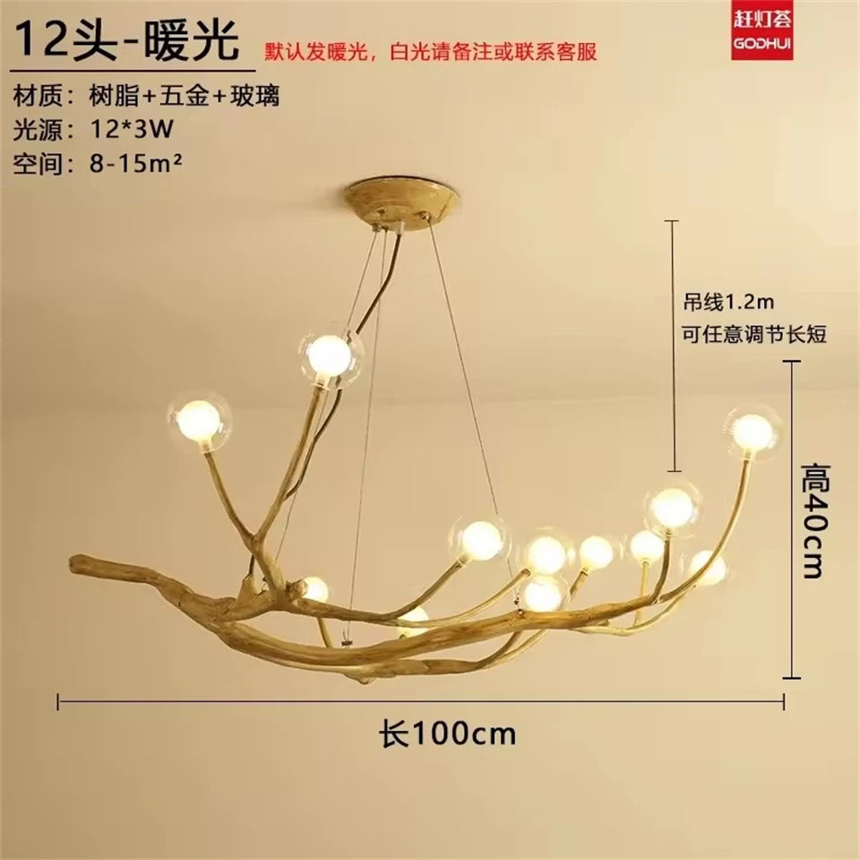Nordic Glass Bubble LED Ceiling Chandeliers Retro Resin Tree Branch Chandelier Living Dining Room Home Decor Lighting Fixtures
