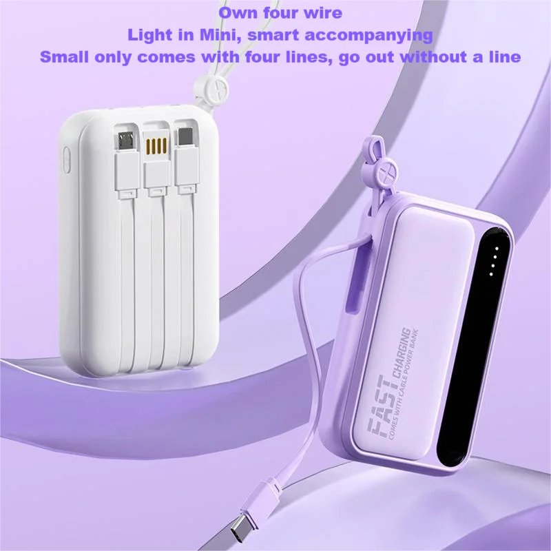 Lenovo 50000mah Large Capacity Power Bank 4in1 Built In Cables Intelligent Digital Display Light Portable Battery For Iphone New
