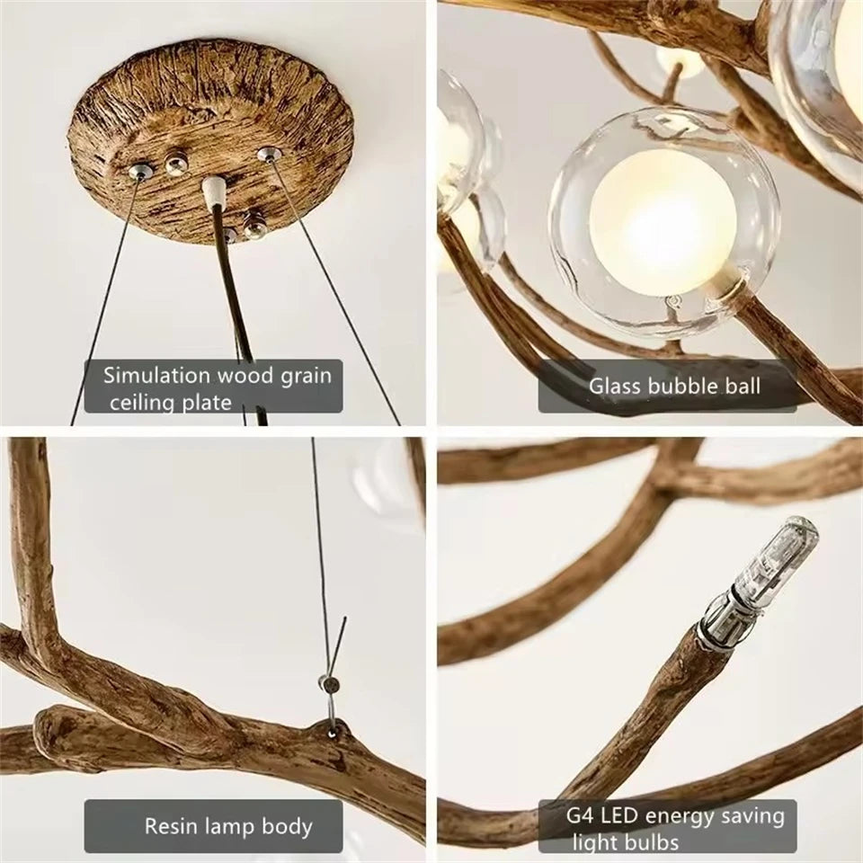 Nordic Glass Bubble LED Ceiling Chandeliers Retro Resin Tree Branch Chandelier Living Dining Room Home Decor Lighting Fixtures
