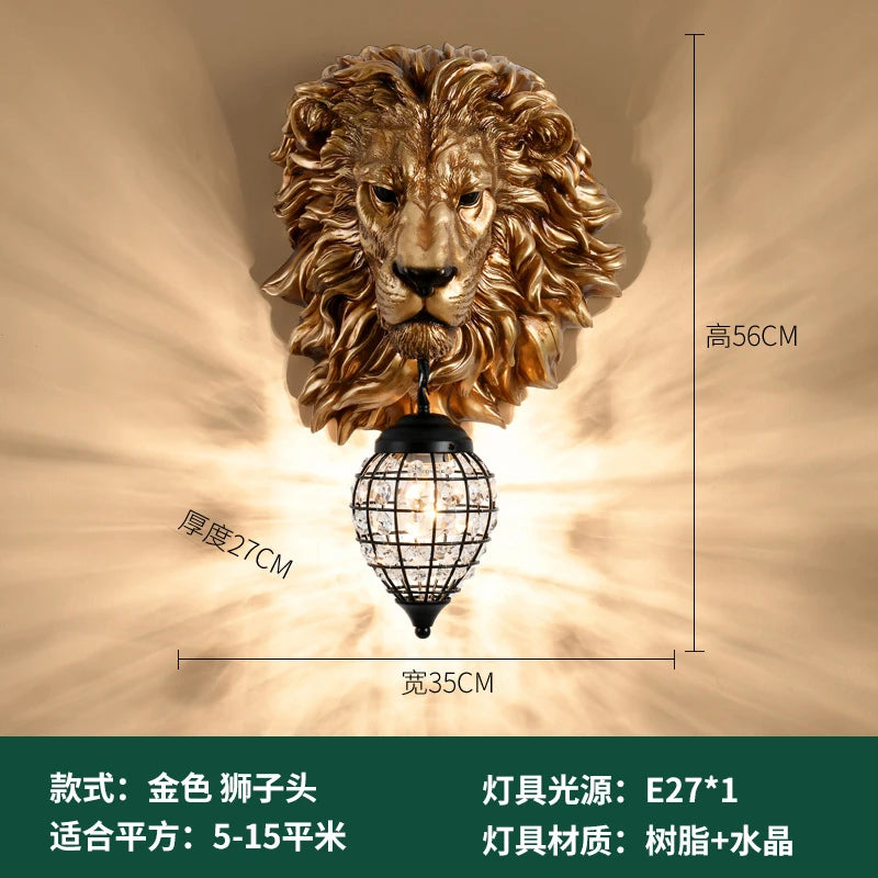 Retro Lion Head Wall Lamp Nordic loft Led Resin Wall Lamps Living Room Restaurant Corridor Background Wall Home Decor Lighting
