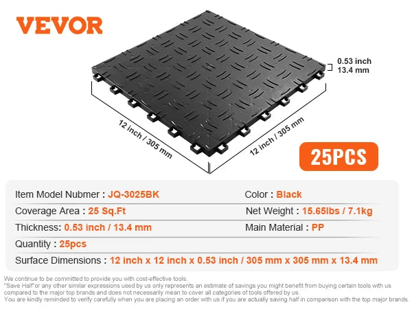 SucceBuy Garage Tiles Interlocking 12in25/50PcsGarage Floor Covering Tiles Non-Slip Double-Sided Texture for Garages Repair Shop