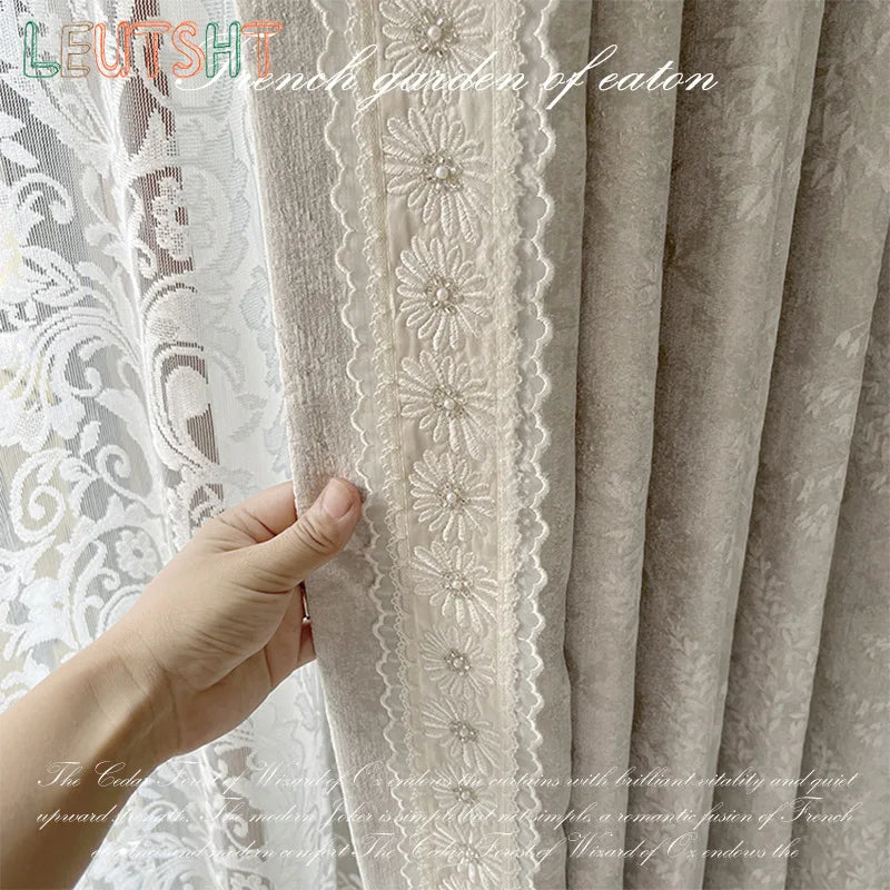 French Retro Style High-end Luxury Romantic Jacquard Chenille Lace Blackout Curtain Bedroom Door Screen Shutter Home Decor
