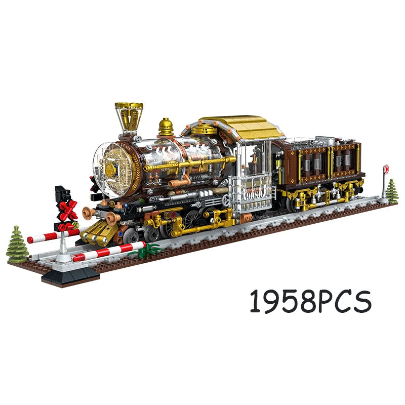 City Technical Punk Mechanical Steam Train Building Block,MOC Assembly Train Home Decor Bricks Toys,For Children Kids Boys Gifts
