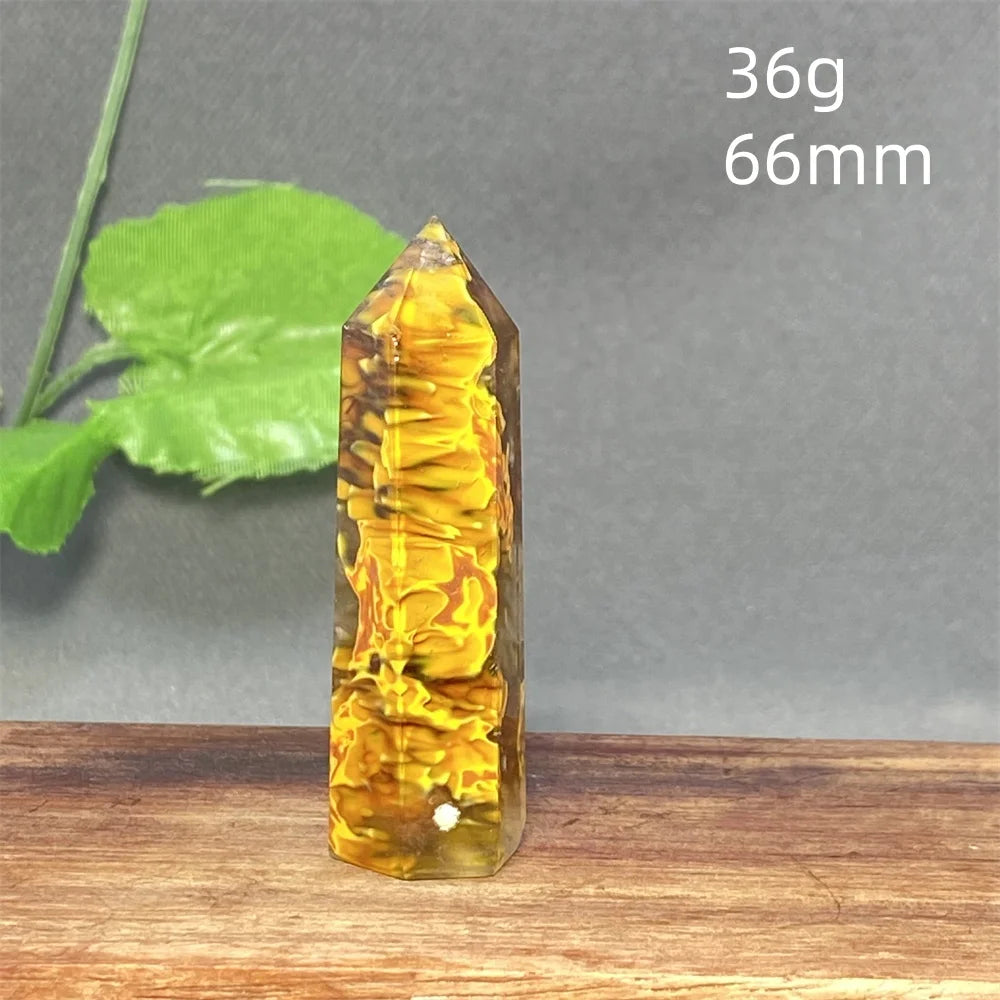 1PC Natural Tiger Skin Smelted Stone Crystal Tower Yellow Stripe Pyramid Obelisk Home Decor Gift