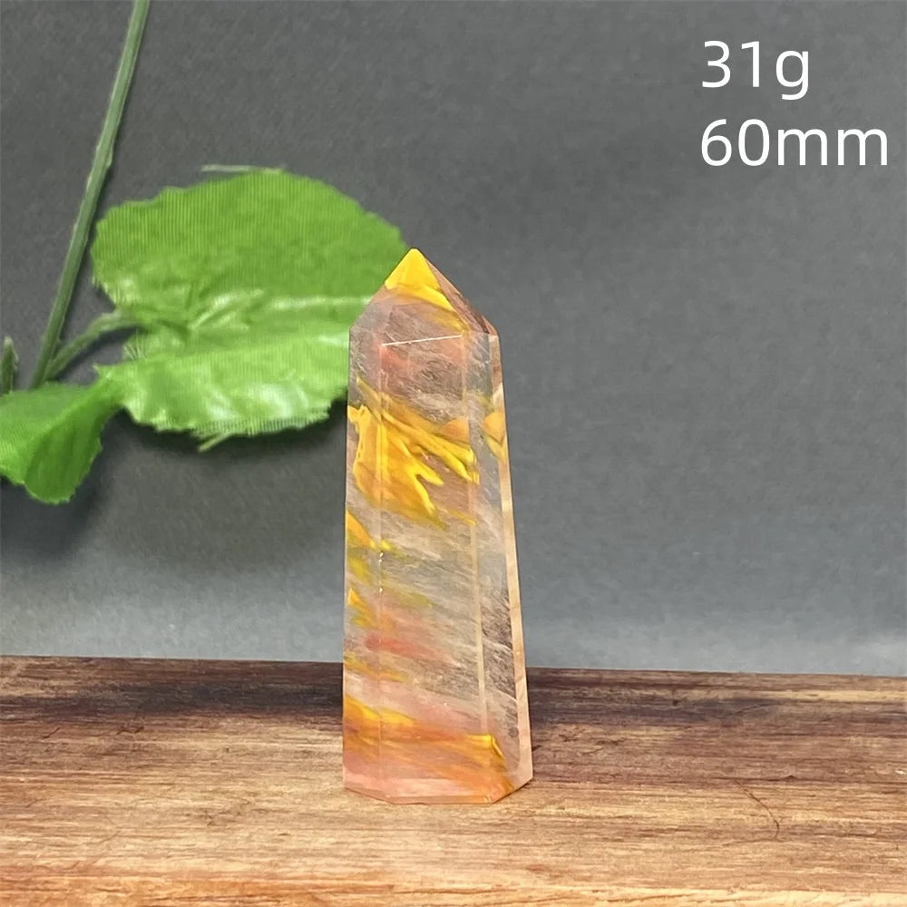 1PC Natural Tiger Skin Smelted Stone Crystal Tower Yellow Stripe Pyramid Obelisk Home Decor Gift