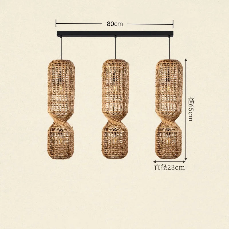 Japanese Wabi Sabi Retro Rattan Pendant Lamp Zen Tea Room Homestay Hotel Restaurant Bar Counter Chandelier Home Decor Lighting