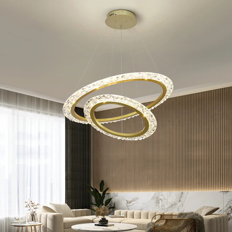 Restaurant Nordic Muti-Ring Metal LED Pendant Lights Luxury Minimalist Grand Home Decor Living Room Hotel Villa Lobby Chandelier
