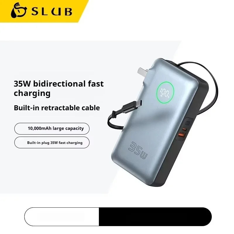 SLUB 65W Power Bank 20000mAhBuilt-in Retractable Fast Charging Cable Smart Digital Display Power Bank with Foldable AC Plug