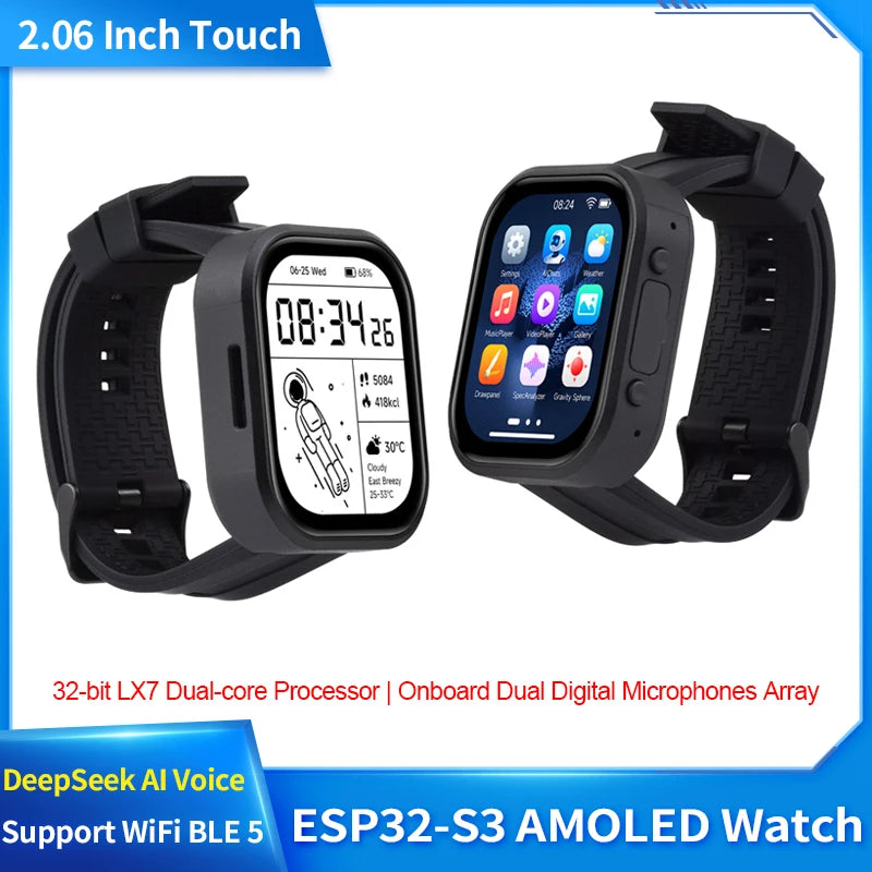 DeepSeek AI Voice Chat Robot ESP32-S3 2.06 Inch Development Board AMOLED Watch Touch 410x502 QSPI Display Support WiFi BLE 5