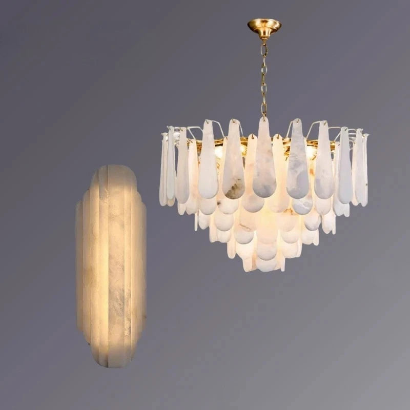 Brass Marble Chandelier Wall Lamp Modern American Style Dimmable Pendant Light for Living Room Bedroom Hotel Villa Home Decor
