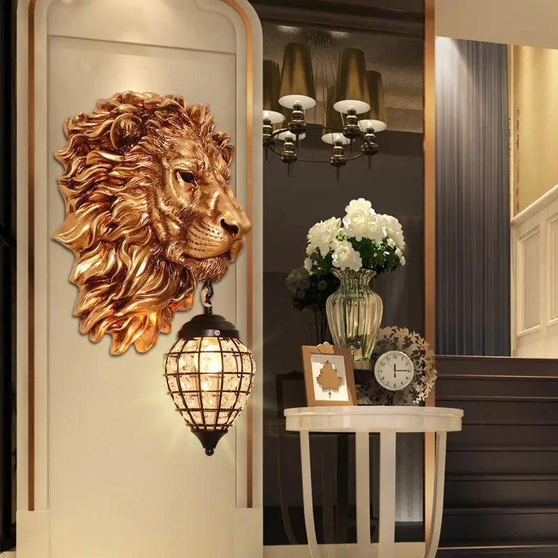 Retro Lion Head Wall Lamp Nordic loft Led Resin Wall Lamps Living Room Restaurant Corridor Background Wall Home Decor Lighting