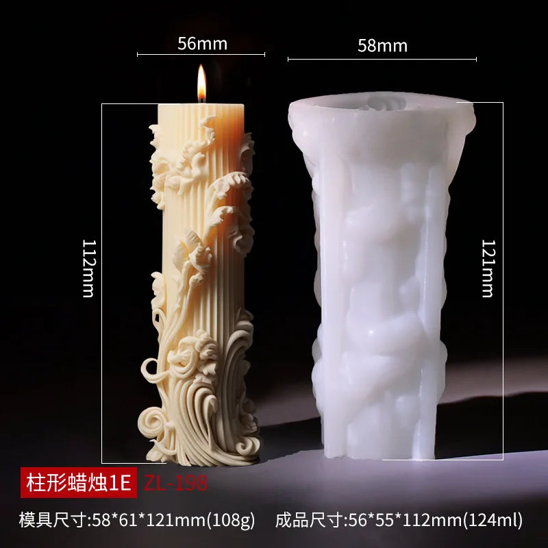 Relief Blooming Flower Cylinder Candle Silicone Mold 3D Rose Cylinder Candle Molds Valentine's Day Wedding Home Decor Mould