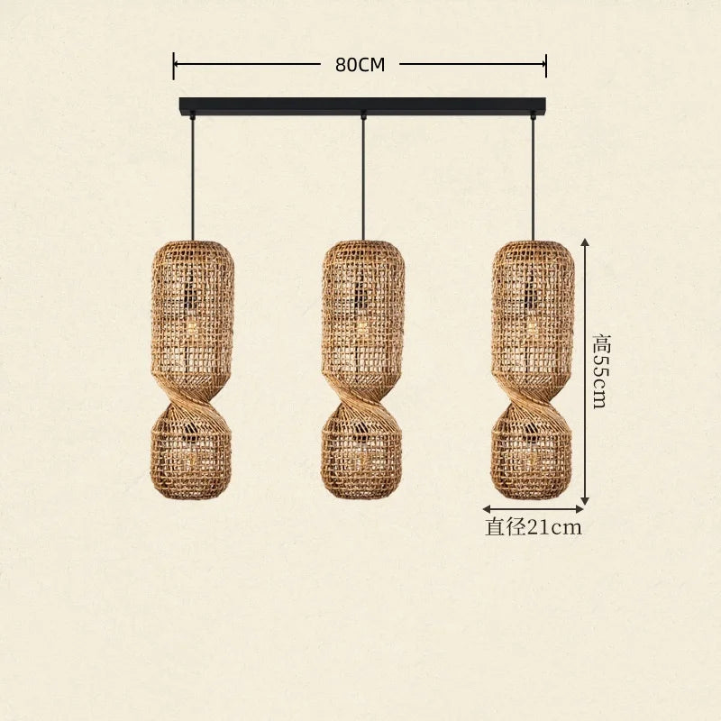 Japanese Wabi Sabi Retro Rattan Pendant Lamp Zen Tea Room Homestay Hotel Restaurant Bar Counter Chandelier Home Decor Lighting