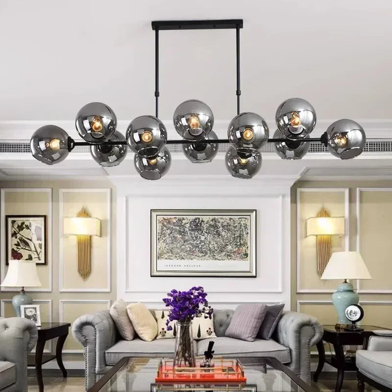 Grey Glass LED Pendant Lights For Living Room Chandeliers Island Bedroom Chandelier Home Decor Hanging Fixture