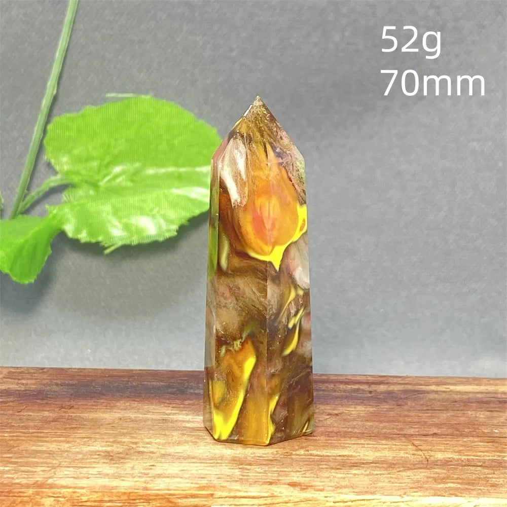 1PC Natural Tiger Skin Smelted Stone Crystal Tower Yellow Stripe Pyramid Obelisk Home Decor Gift