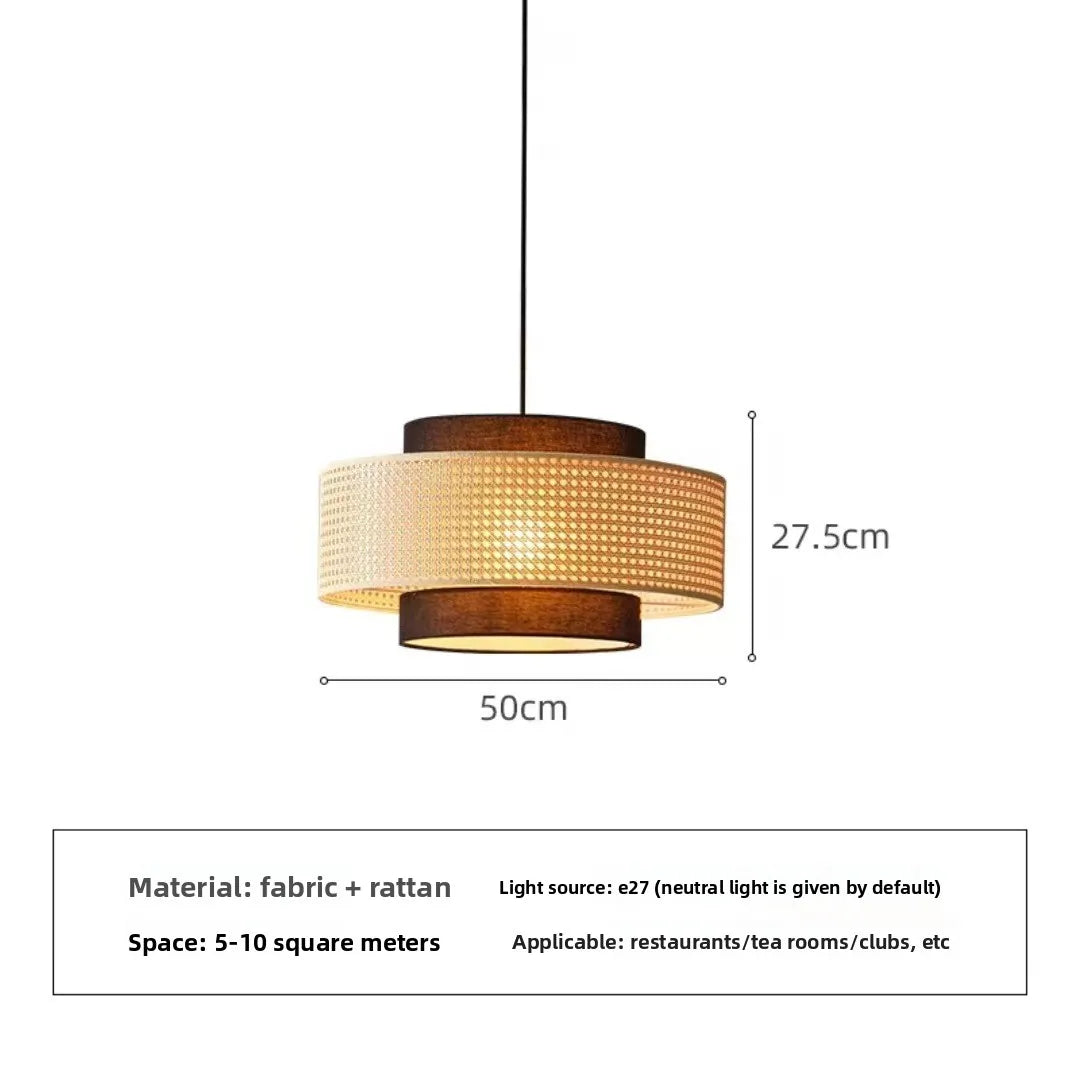Wabi Sabi Retro Restaurant Pendant Light Handmade Woven Rattan Chandeliers Living Room Pendant Lamp Home Decor Lighting Fixtures