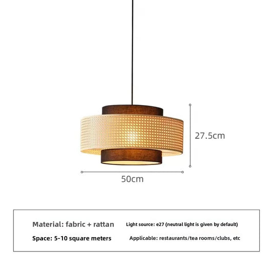 Wabi Sabi Retro Restaurant Pendant Light Handmade Woven Rattan Chandeliers Living Room Pendant Lamp Home Decor Lighting Fixtures