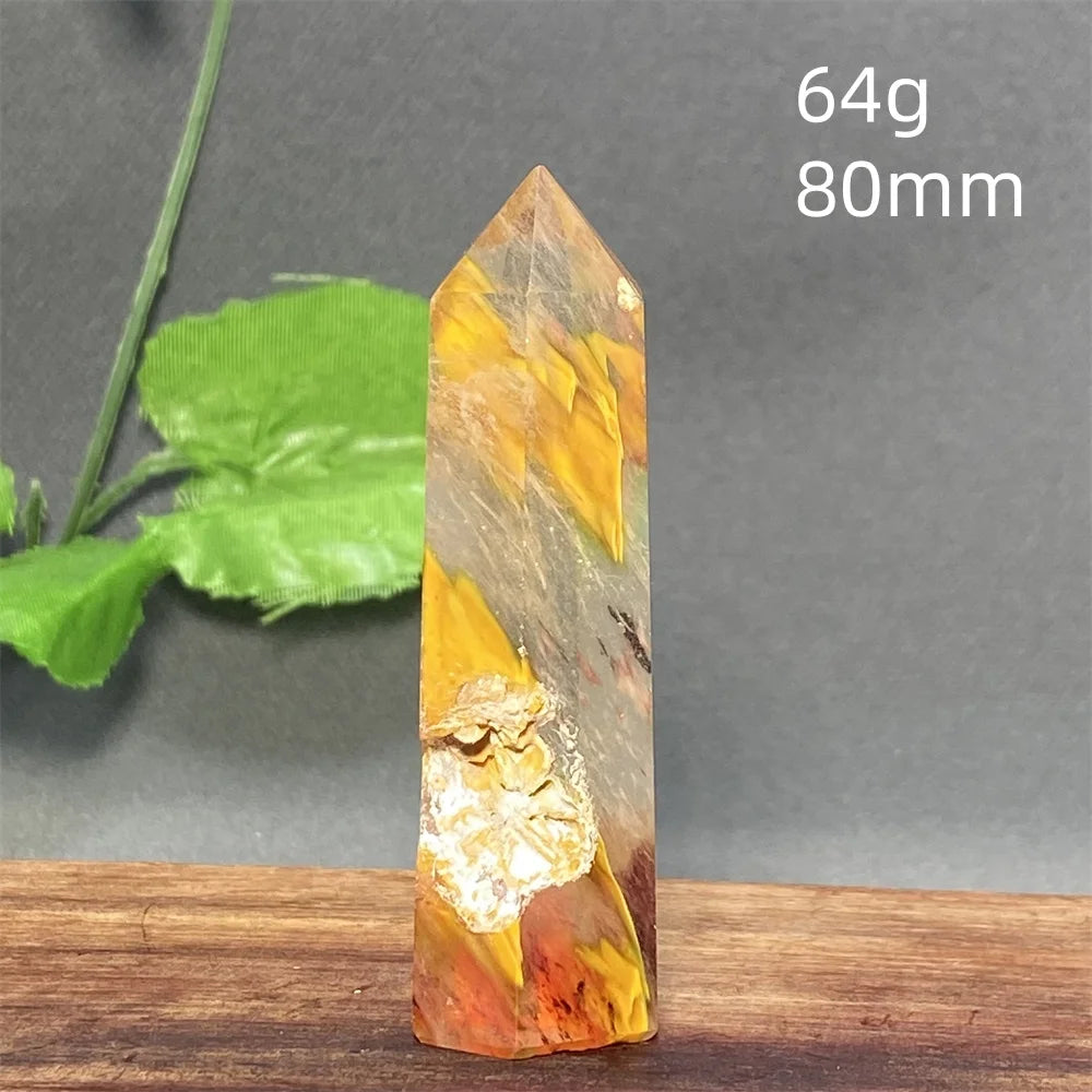 1PC Natural Tiger Skin Smelted Stone Crystal Tower Yellow Stripe Pyramid Obelisk Home Decor Gift