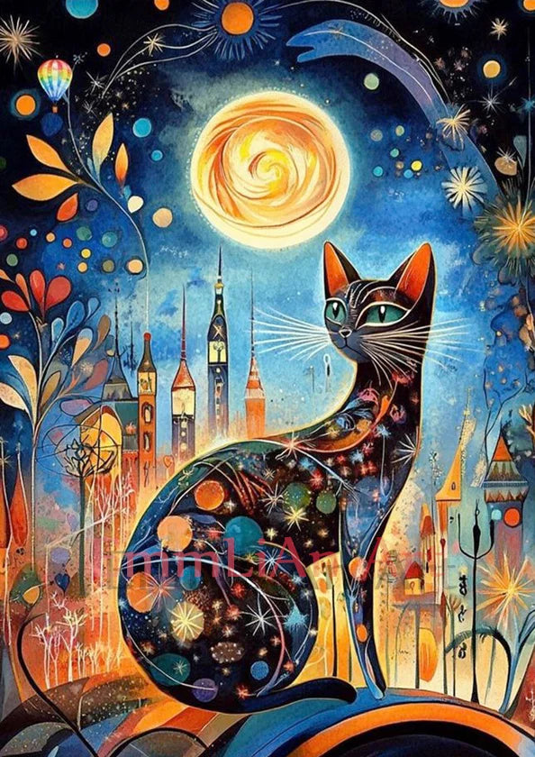 100% Fairy Dust Diamond Painting Kit Black Cat Square Mosaic Embroidery Gem Cross Stitch Full Crystal Diamond Art Home Decor