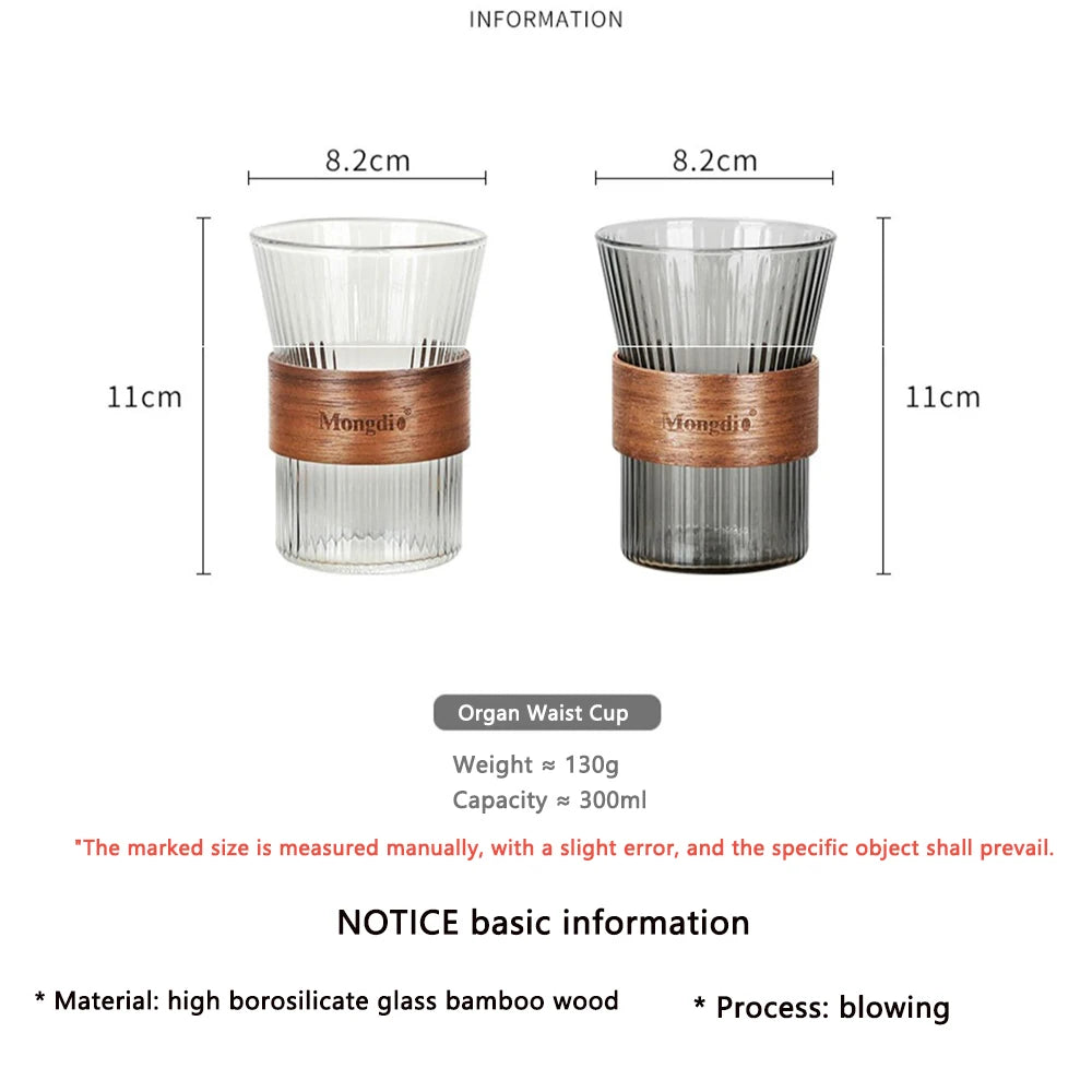 300 ml Glass Iced Coffee Cup, Milk Tea Drinking Mug with Leather Grip for Latte, Cocktail, Juice & Home Decor