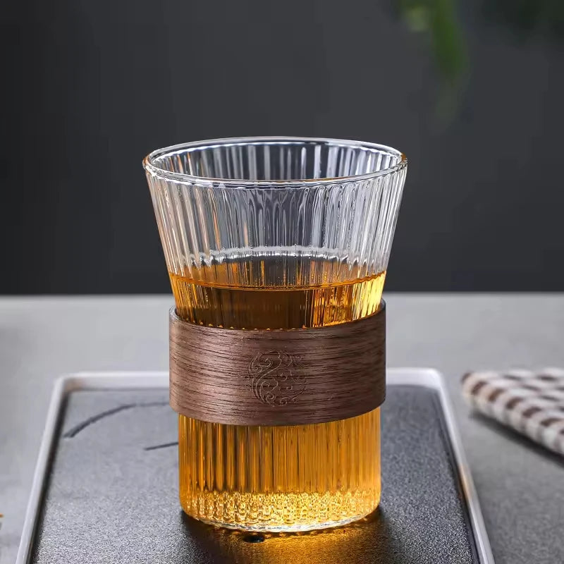 300 ml Glass Iced Coffee Cup, Milk Tea Drinking Mug with Leather Grip for Latte, Cocktail, Juice & Home Decor