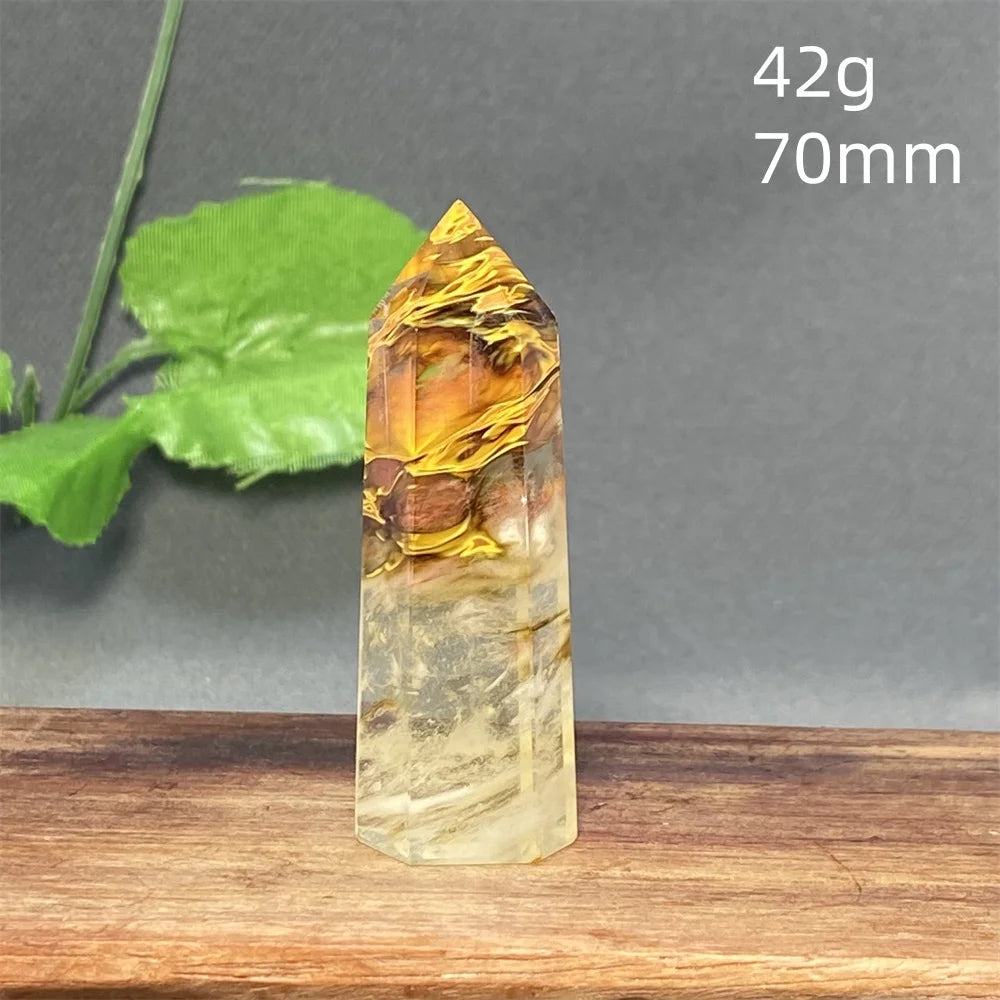 1PC Natural Tiger Skin Smelted Stone Crystal Tower Yellow Stripe Pyramid Obelisk Home Decor Gift