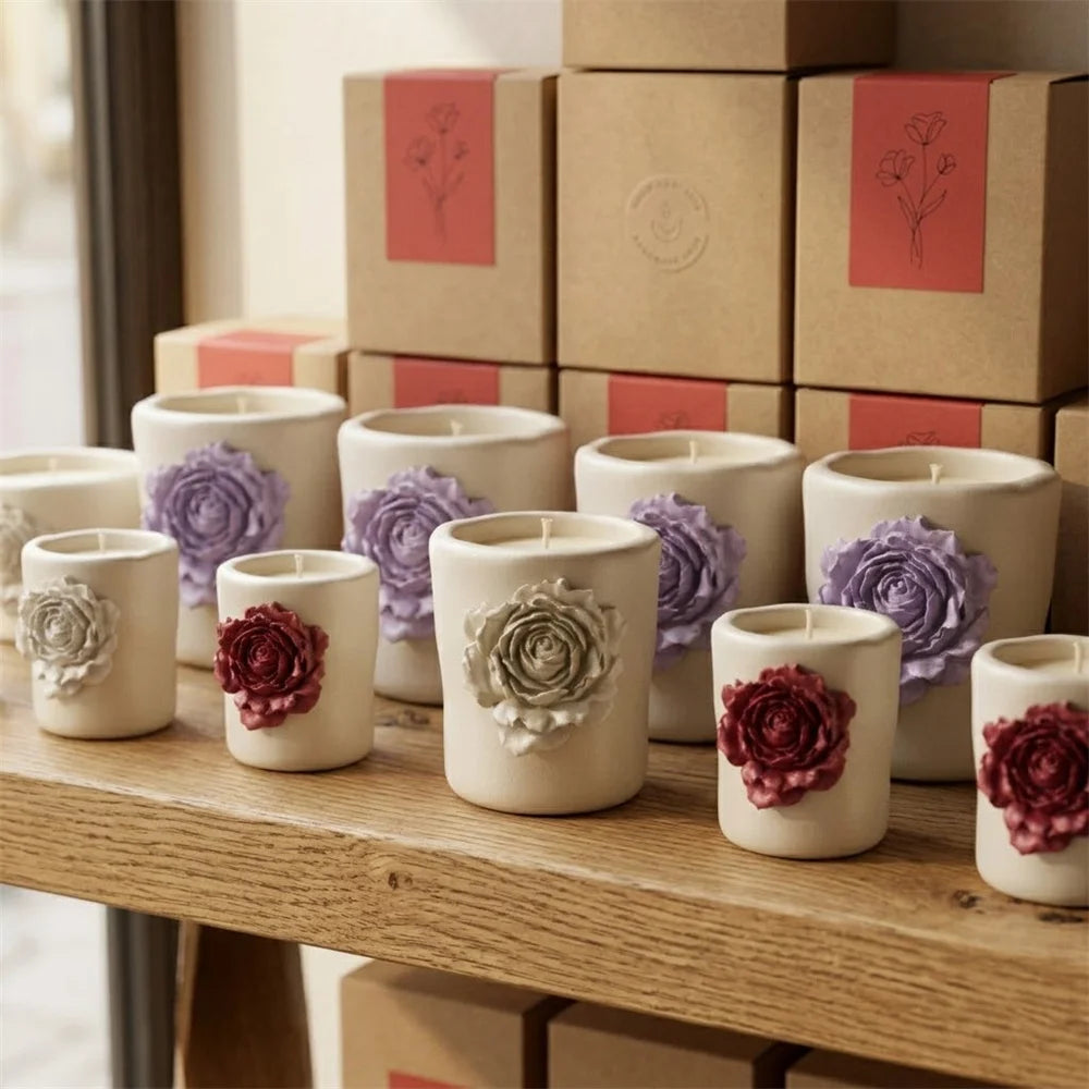 Nicole Rose Sculpture Concrete Silicone Mold DIY Handmade Candle Jar Molds for Gypsum and Jesmonite Home Decor
