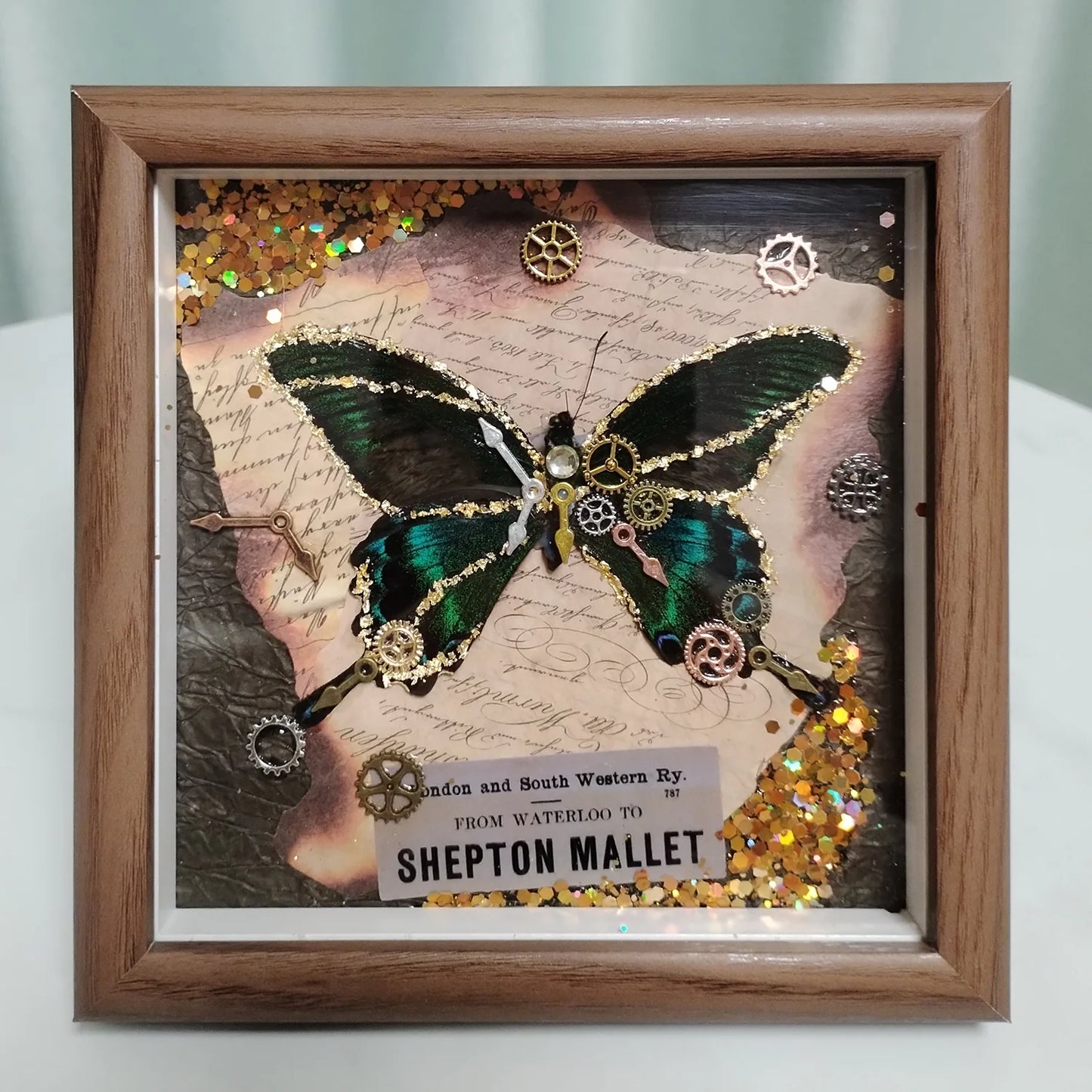 Real Butterfly Specimen Framed 3D Mechanical Butterflies Collection Punk Retro Style Handcraft Home Decor Education Unique Gift