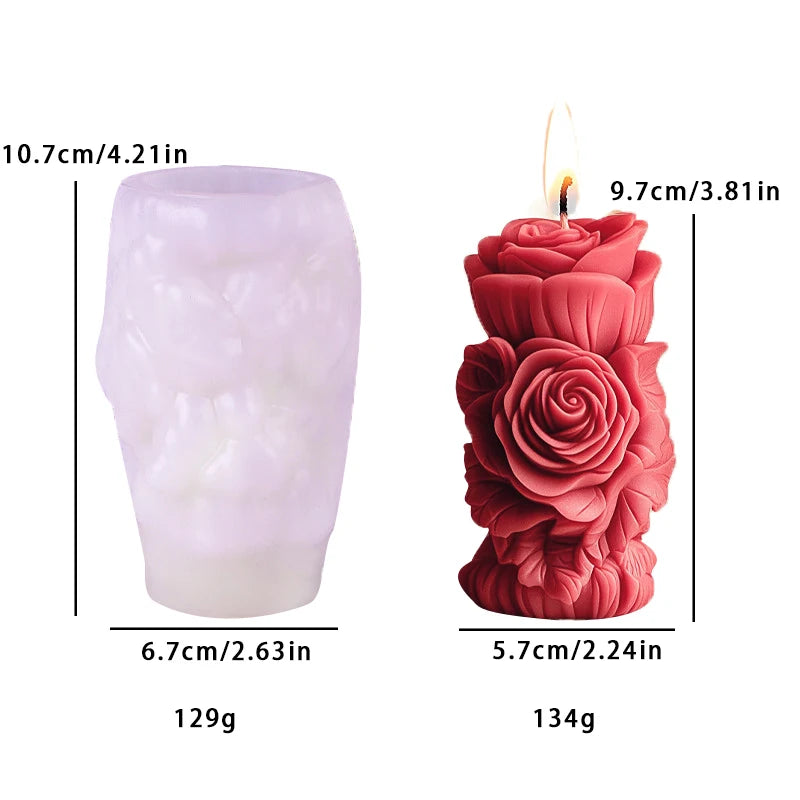 Relief Blooming Flower Cylinder Candle Silicone Mold 3D Rose Cylinder Candle Molds Valentine's Day Wedding Home Decor Mould