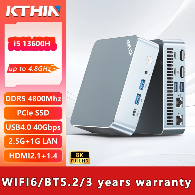 13th Gens i5 13600H Mini PC USB4.0 4.8GHz 2.5G LAN Gaming Mini PC WIFI6 BT5.2 DDR5 4800MHz PCIe SSD Mini Desktop PC/ OpenClaw