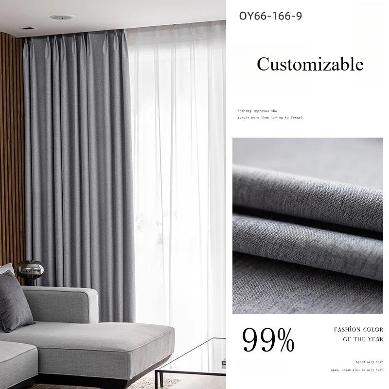 Custom Size Cotton Linen Look Thermal Insulated  Blackout Curtains for Living Room Bedroom Fabric Window Home Decor White Tulle