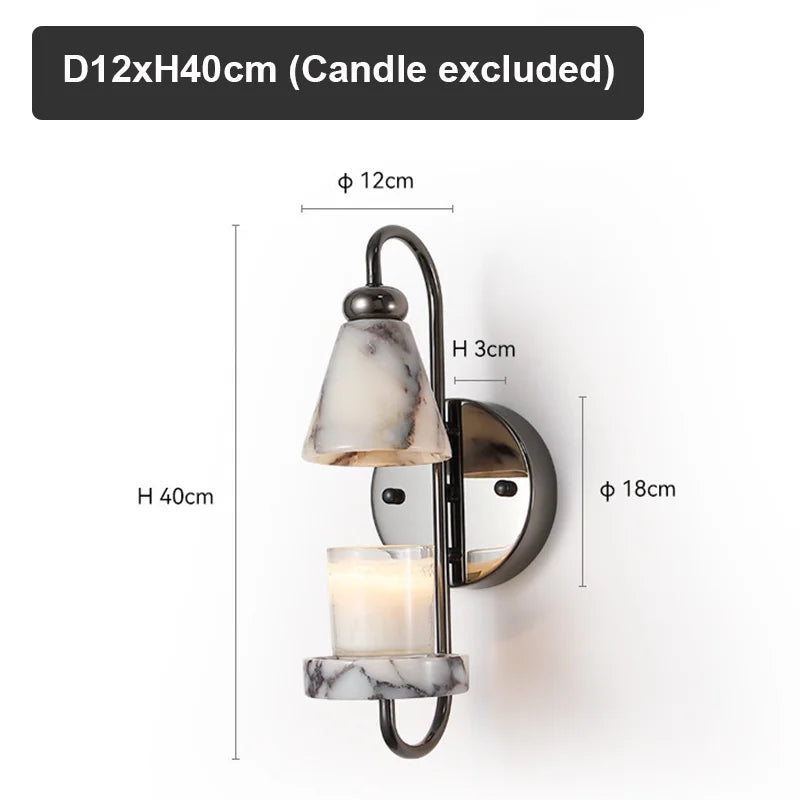Modern Luxury Marble Wall Sconce Candle Holder Natural Stone Wall Lamp for Bedroom Living Room Home Decor Bedside Lighting
