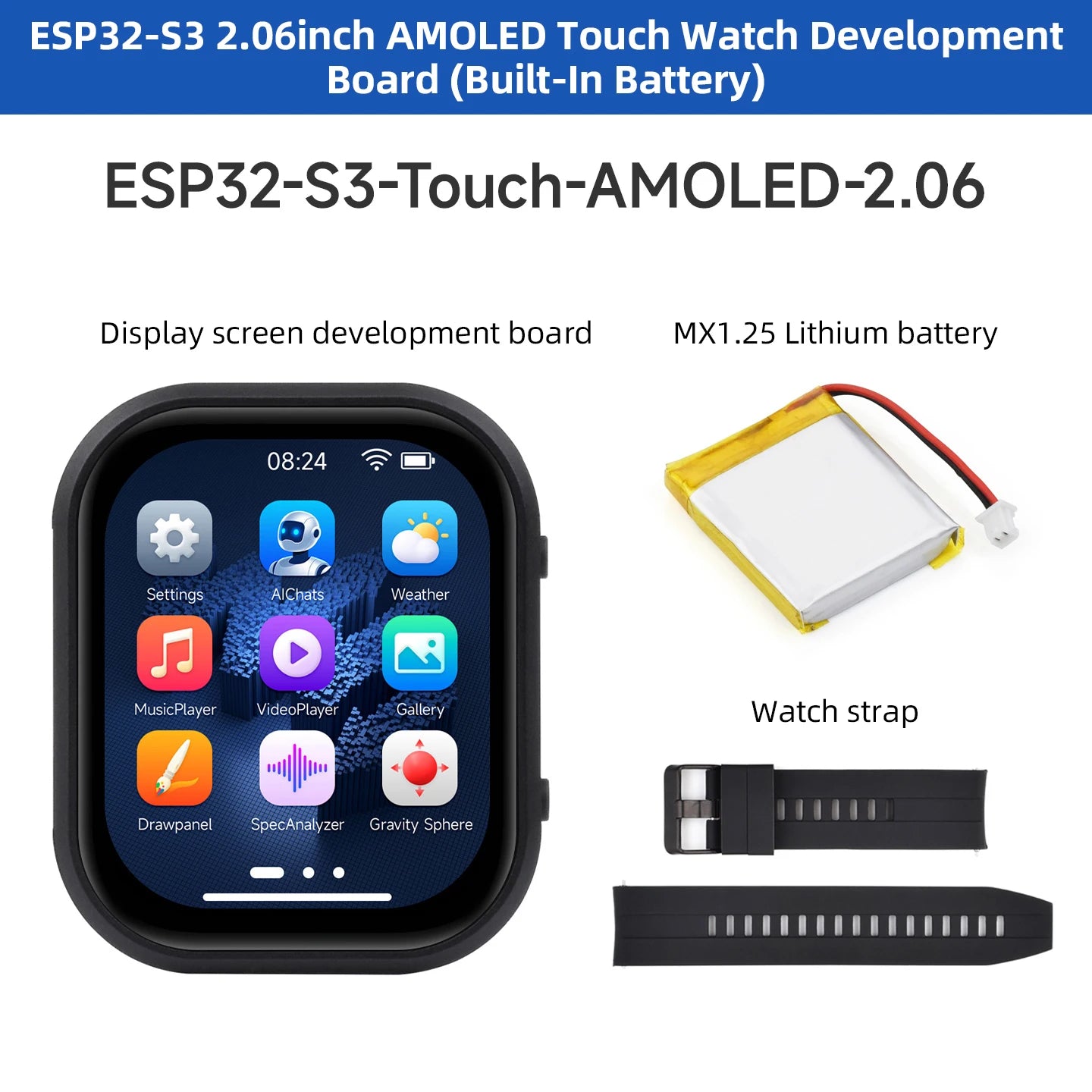 DeepSeek AI Voice Chat Robot ESP32-S3 2.06 Inch Development Board AMOLED Watch Touch 410x502 QSPI Display Support WiFi BLE 5