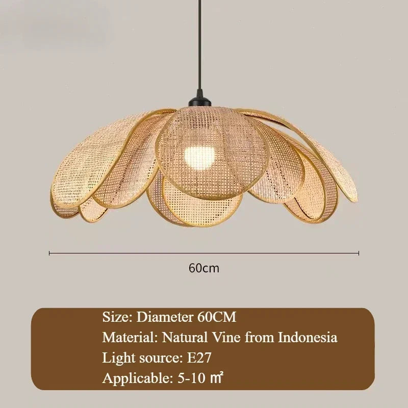 2025 Wabi Sabi Pendant Light Rattan Petal Woven Ceiling Chandelier Home Decor For Bedroom Living Room Dining Table Led Hanging L