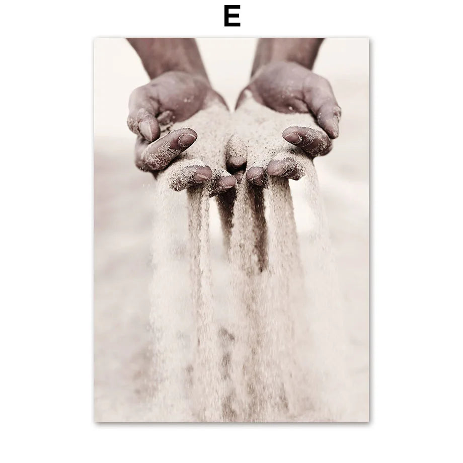 Neutral Beige Wall Art Mural Canvas Prints Boho Nature Landscape Highland Cow Coastal Pampas Grass Plant Posters Room Home Decor