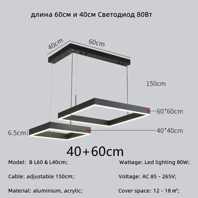 Modern Led Square chandelier Bedroom Table Dining Living Room Kitchen Island Dimmable Pendant lamp Home Decor Lusters Fixture