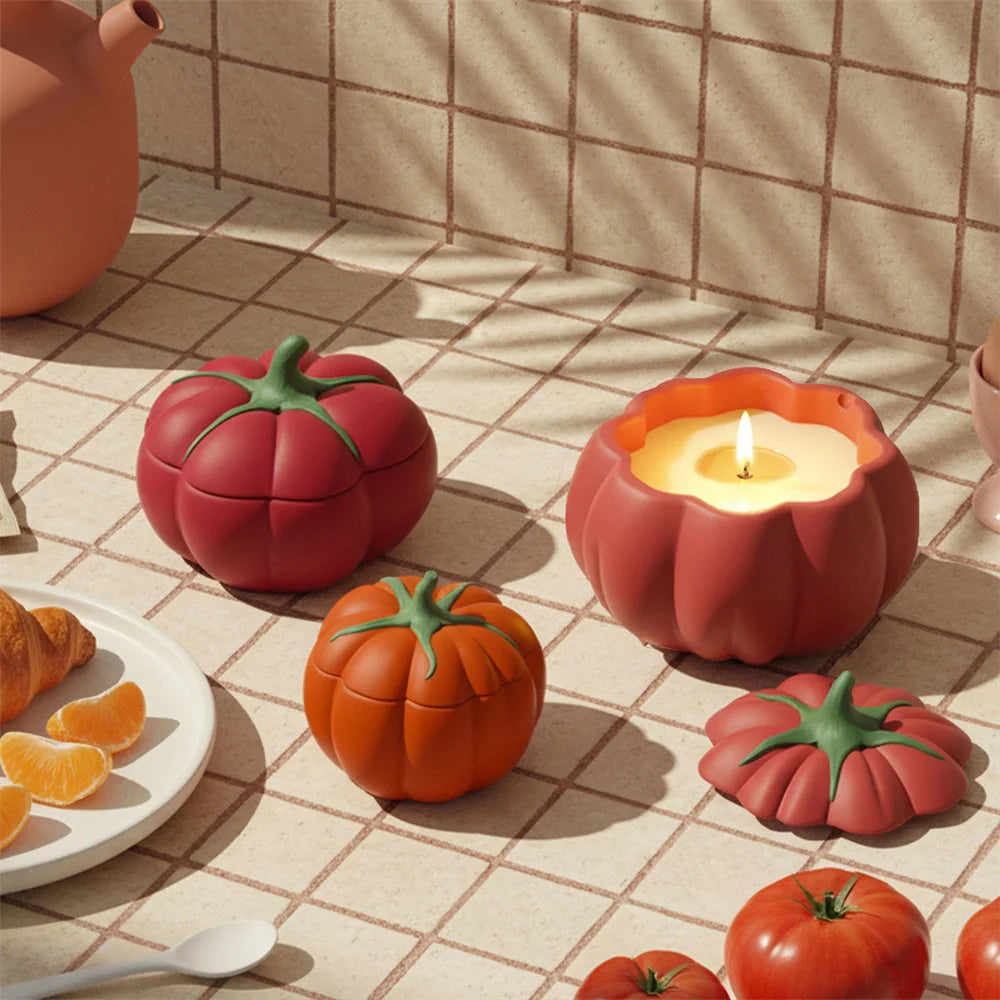 Freshly Picked Tomato Candle Jar Silicone Mould Handmade Candle Vessel Moulds for Concrete Gypsum Jesmonite Home Decor