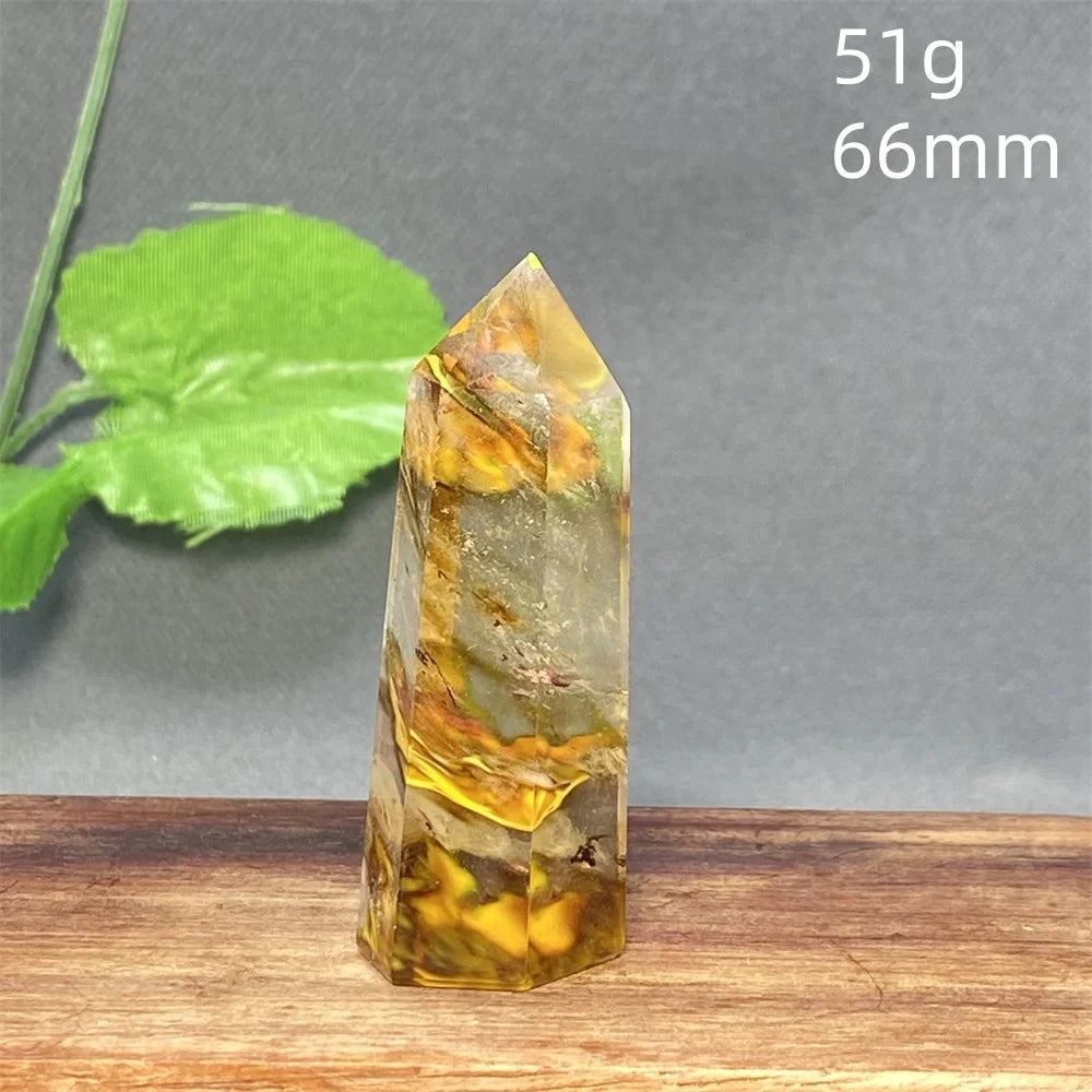 1PC Natural Tiger Skin Smelted Stone Crystal Tower Yellow Stripe Pyramid Obelisk Home Decor Gift