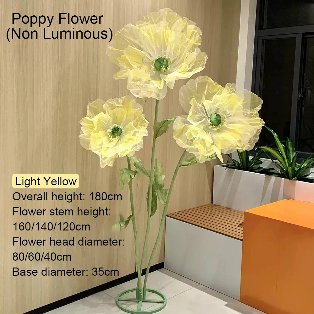 180cm Luminous Poppy Flowers Artificial Flowers Wedding Decor Props Silk Yarn Flower Window Display Garden Decoration Home Decor